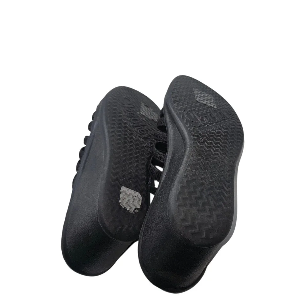 Skechers Cali Memory Foam Rumblers Hotshot Black Wedge Slide w/Rhinestones Sz 9‎